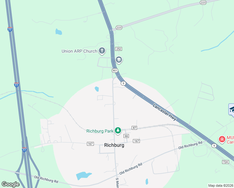 map of restaurants, bars, coffee shops, grocery stores, and more near 204 North Main Street in Richburg