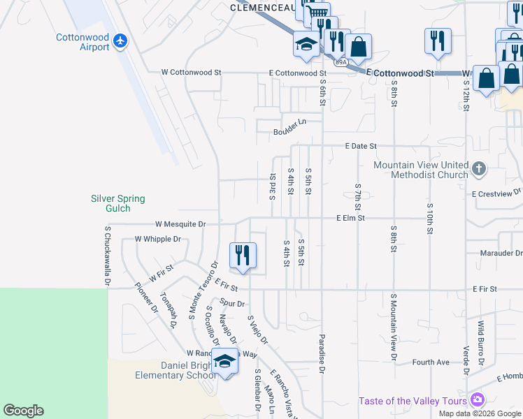 map of restaurants, bars, coffee shops, grocery stores, and more near 940 South 3rd Street in Cottonwood