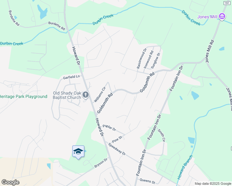 map of restaurants, bars, coffee shops, grocery stores, and more near 451 Goldsmith Road in Simpsonville