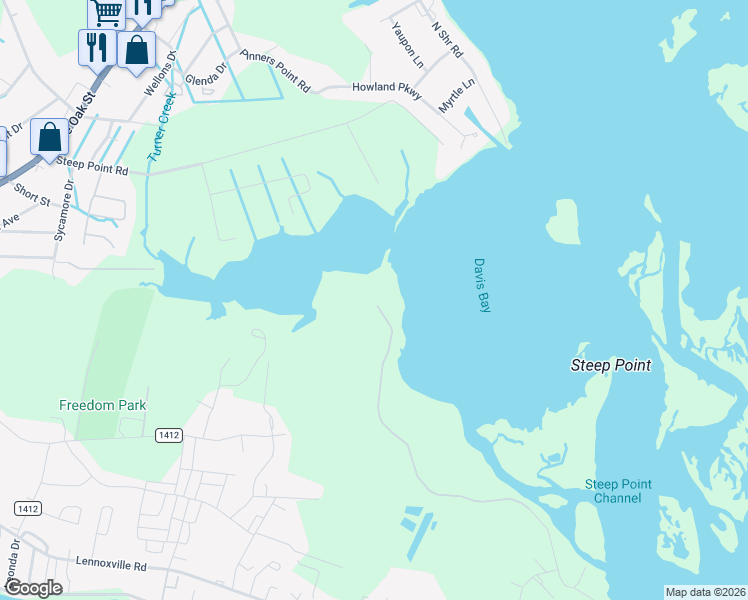 map of restaurants, bars, coffee shops, grocery stores, and more near 190 Davis Bay Drive in Beaufort