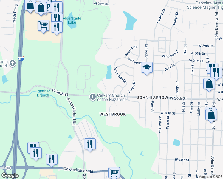map of restaurants, bars, coffee shops, grocery stores, and more near 3514 Sussex Circle in Little Rock