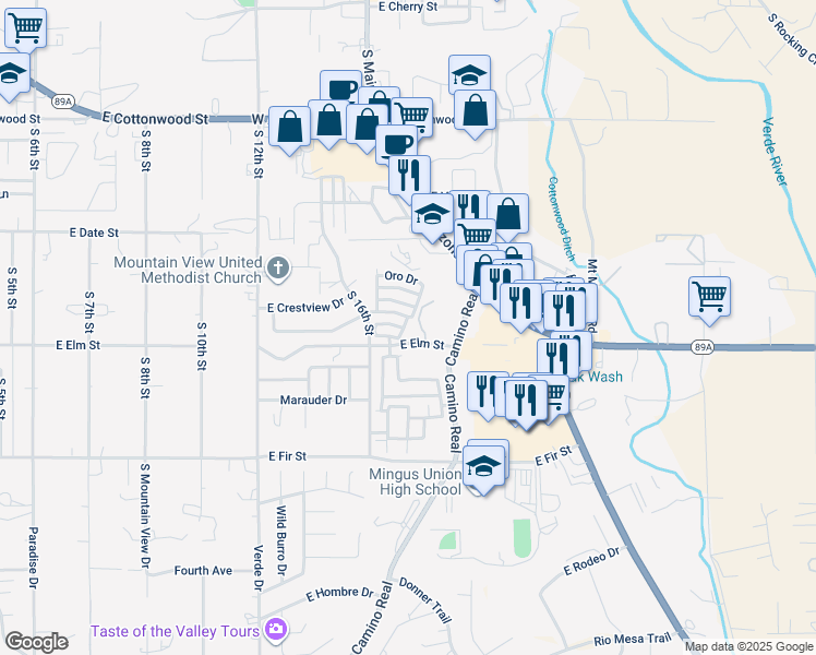 map of restaurants, bars, coffee shops, grocery stores, and more near 945 Salida Lane in Cottonwood