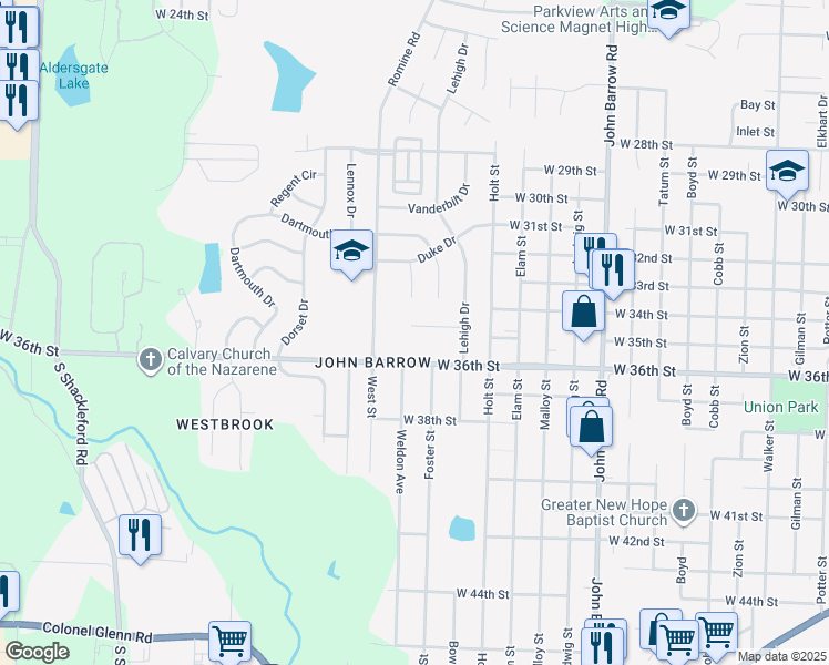 map of restaurants, bars, coffee shops, grocery stores, and more near 27 Lehigh Court in Little Rock