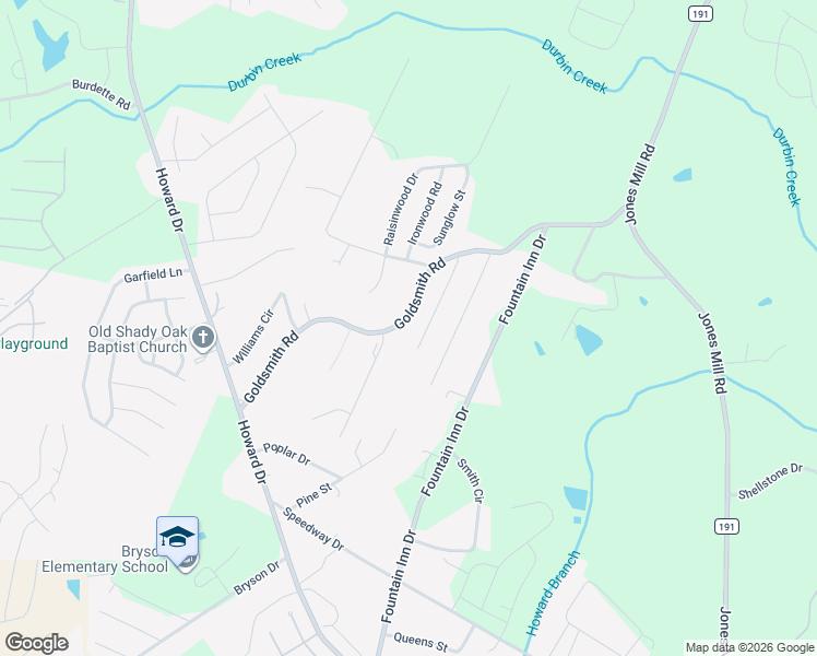 map of restaurants, bars, coffee shops, grocery stores, and more near 363 Goldsmith Road in Simpsonville