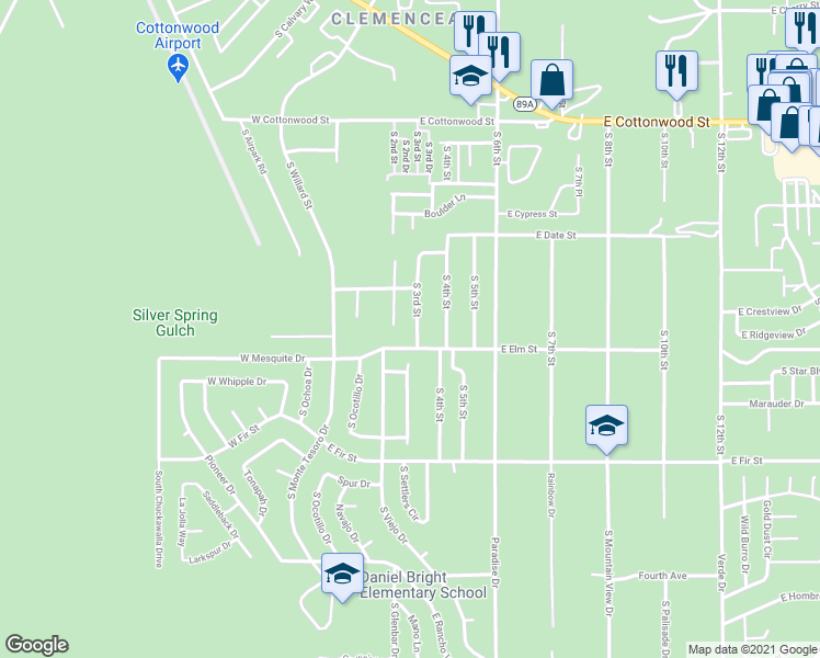 map of restaurants, bars, coffee shops, grocery stores, and more near 940 South 3rd Street in Cottonwood