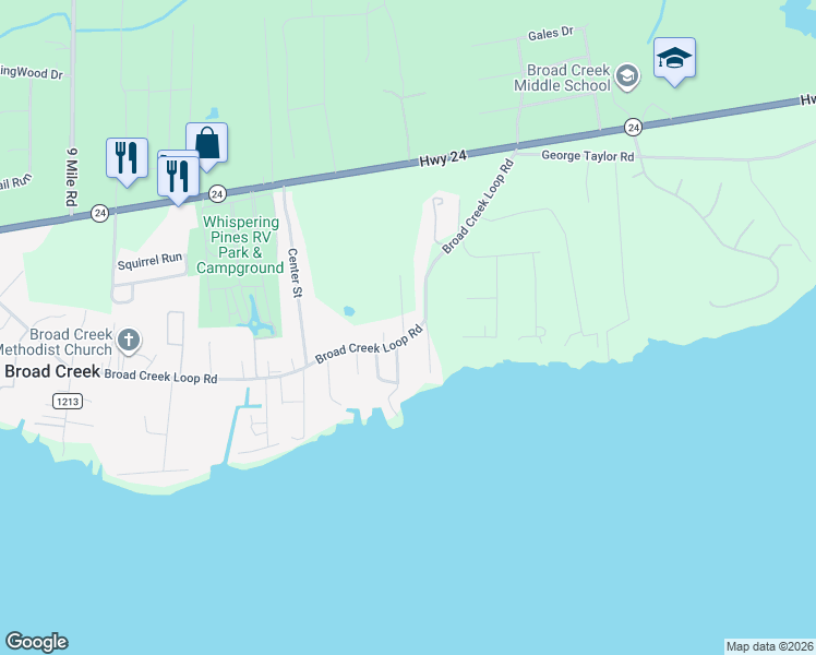 map of restaurants, bars, coffee shops, grocery stores, and more near 109 Pender Lane in Newport