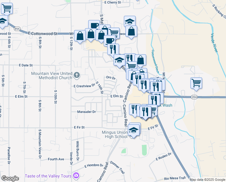 map of restaurants, bars, coffee shops, grocery stores, and more near 945 Salida Lane in Cottonwood