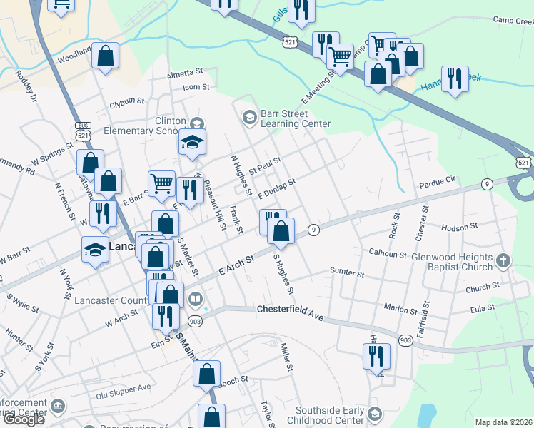 map of restaurants, bars, coffee shops, grocery stores, and more near 506 E Gay St in Lancaster