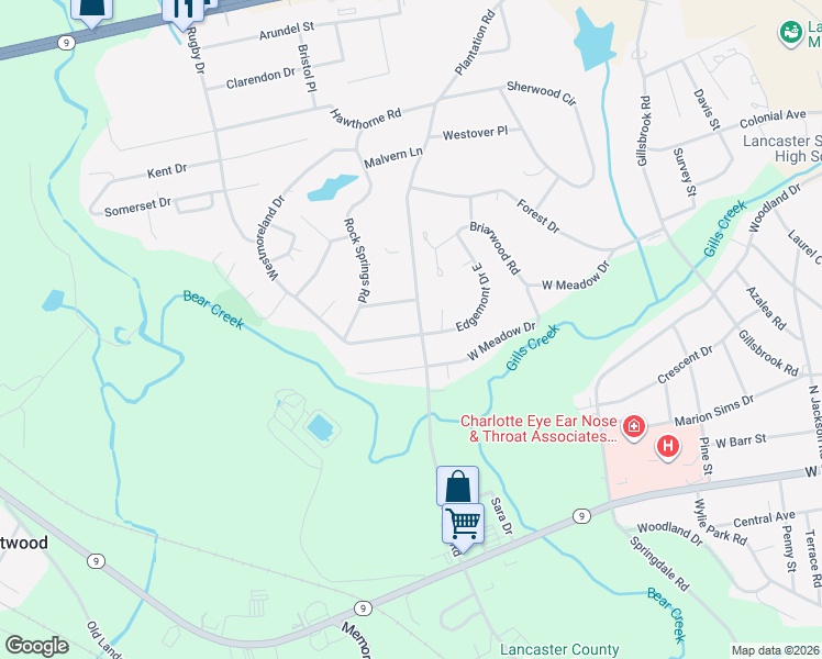 map of restaurants, bars, coffee shops, grocery stores, and more near 501 Plantation Road in Lancaster