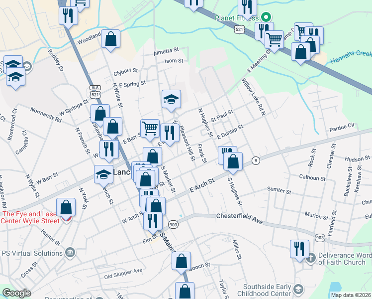 map of restaurants, bars, coffee shops, grocery stores, and more near 334 East Dunlap Street in Lancaster
