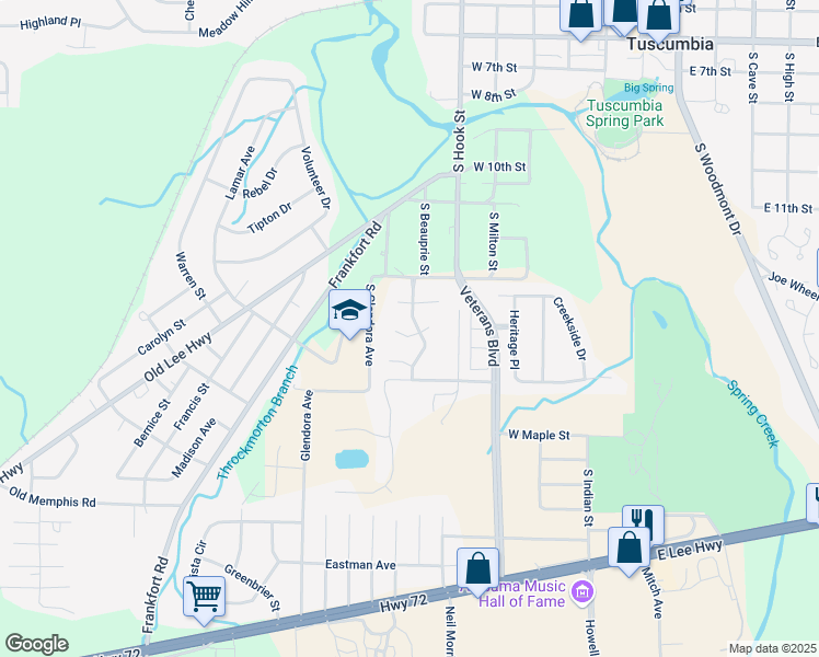 map of restaurants, bars, coffee shops, grocery stores, and more near 904 Spencer Way in Tuscumbia