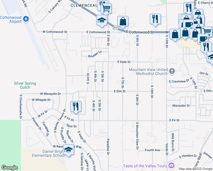 map of restaurants, bars, coffee shops, grocery stores, and more near 940 South 6th Street in Cottonwood