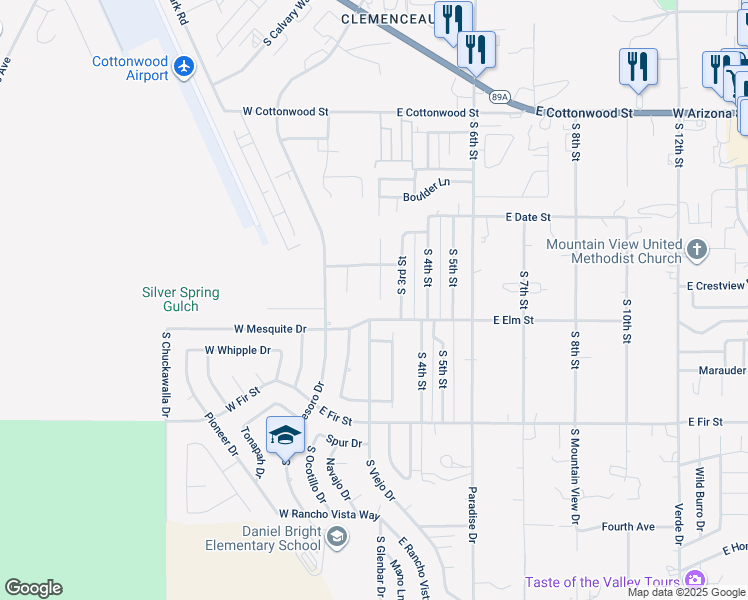 map of restaurants, bars, coffee shops, grocery stores, and more near 953 Tierra Verde Circle in Cottonwood