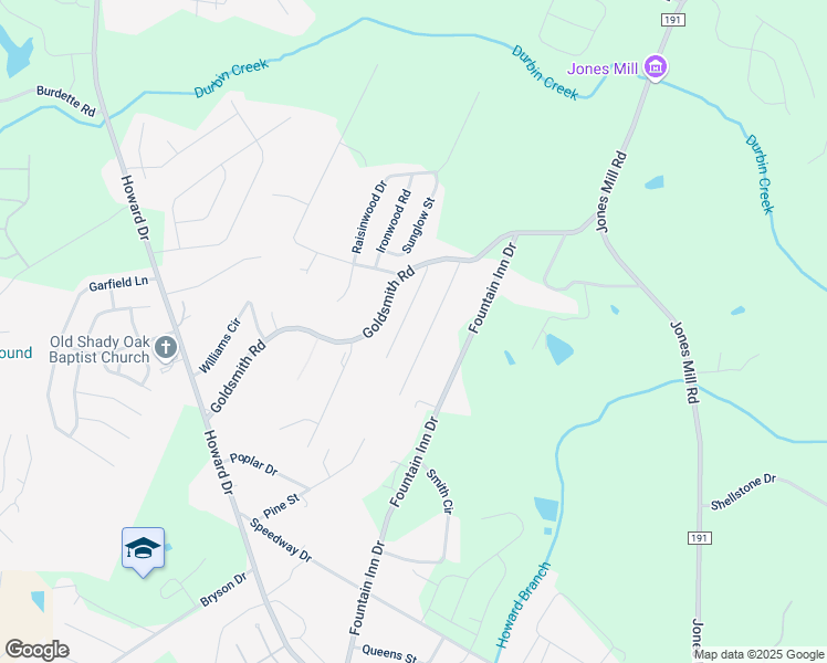 map of restaurants, bars, coffee shops, grocery stores, and more near 134 Fountain Inn Drive in Simpsonville