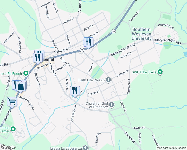 map of restaurants, bars, coffee shops, grocery stores, and more near State Road S-19-165 in Central