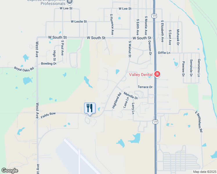 map of restaurants, bars, coffee shops, grocery stores, and more near 1705 South Walnut Street in Pauls Valley