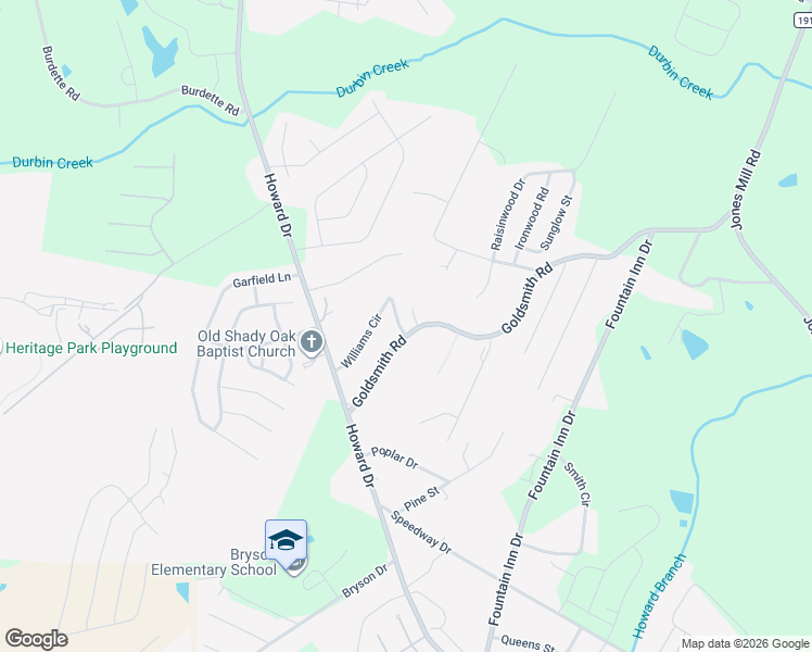map of restaurants, bars, coffee shops, grocery stores, and more near 451 Goldsmith Road in Simpsonville