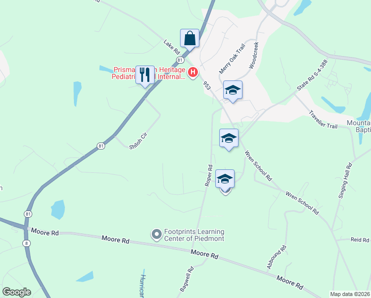 map of restaurants, bars, coffee shops, grocery stores, and more near 311 Roper Road in Piedmont