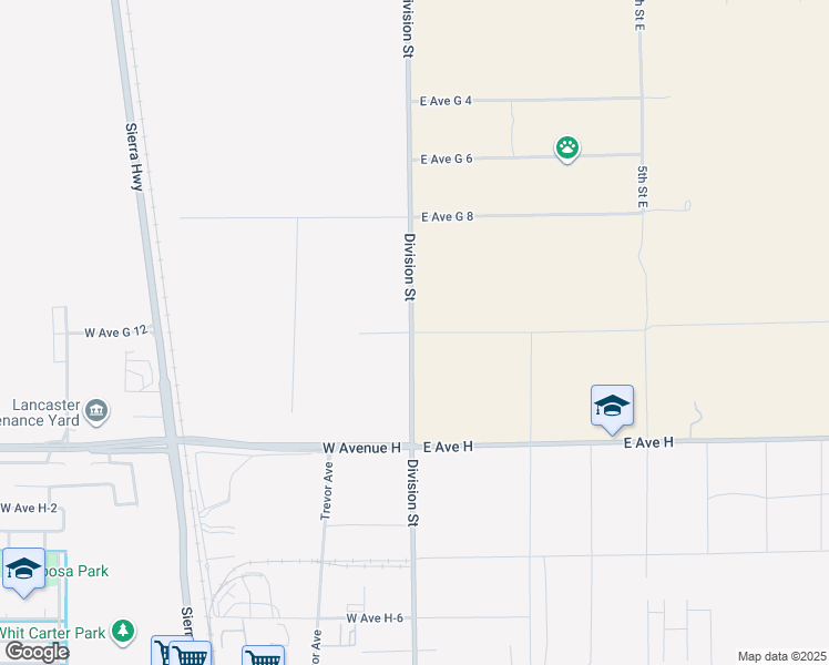 map of restaurants, bars, coffee shops, grocery stores, and more near 13 East Avenue G 12 in Lancaster