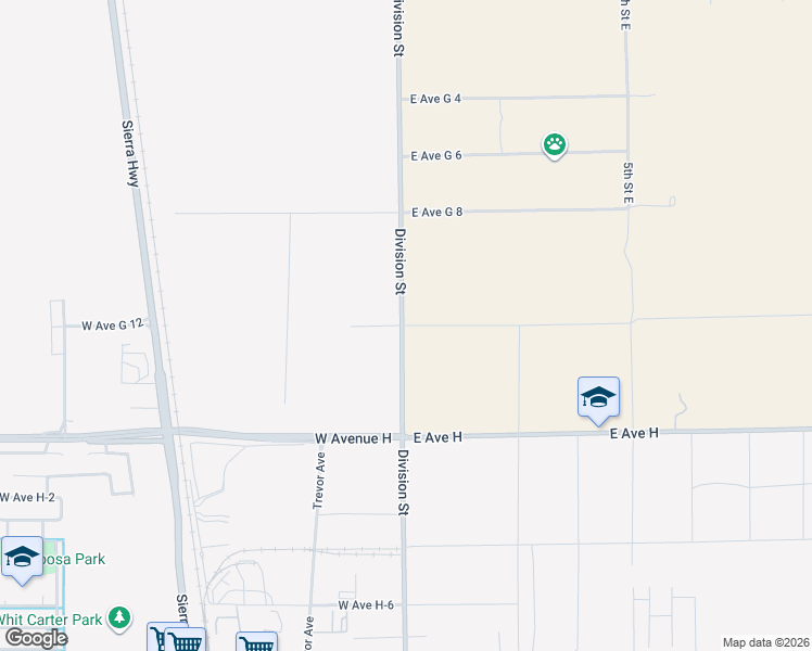 map of restaurants, bars, coffee shops, grocery stores, and more near 26 East Avenue G 12 in Lancaster