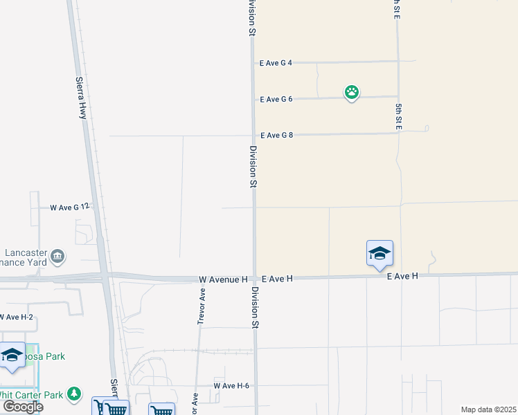 map of restaurants, bars, coffee shops, grocery stores, and more near 52 East Avenue G 12 in Lancaster