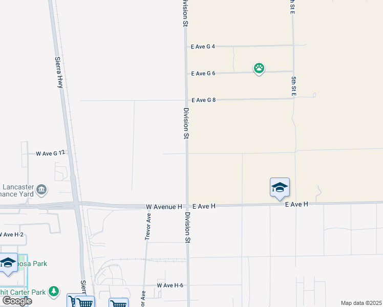 map of restaurants, bars, coffee shops, grocery stores, and more near 75 East Avenue G 12 in Lancaster