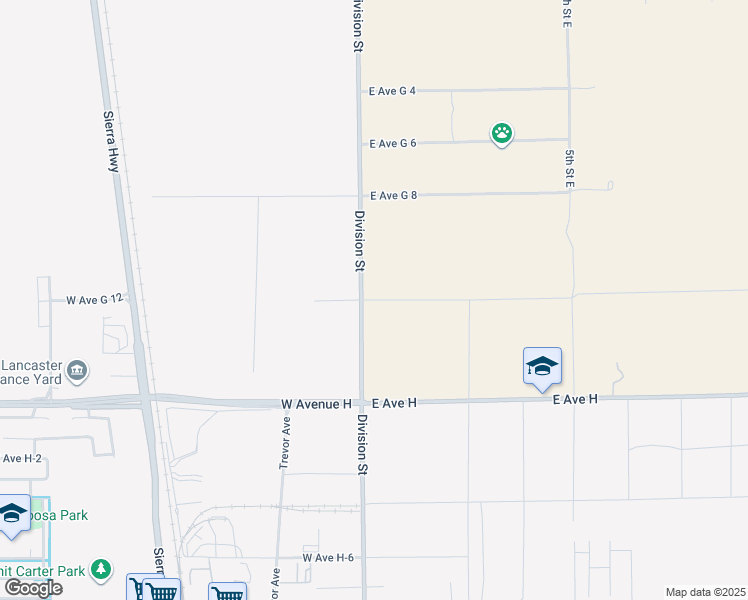 map of restaurants, bars, coffee shops, grocery stores, and more near 115 East Avenue G 12 in Lancaster