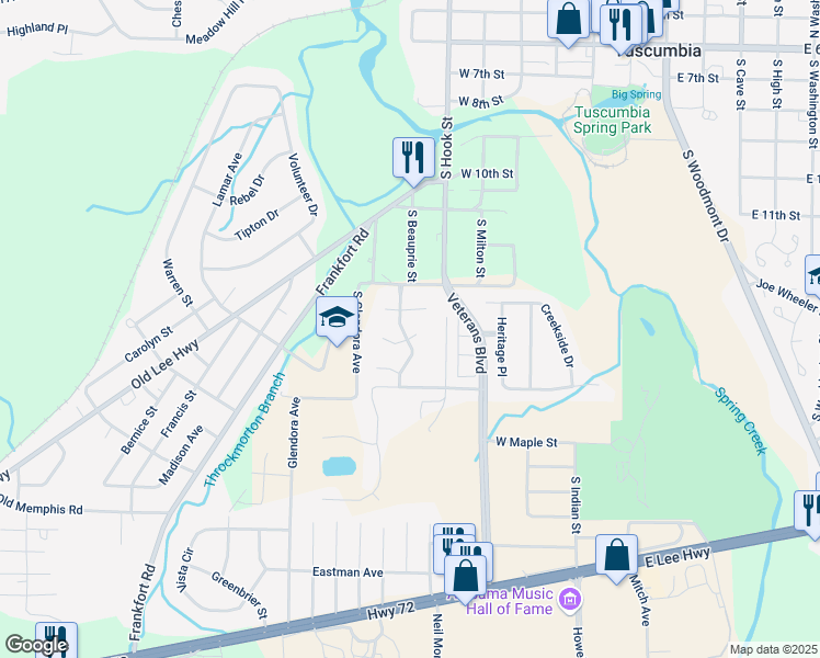 map of restaurants, bars, coffee shops, grocery stores, and more near 904 Spencer Way in Tuscumbia