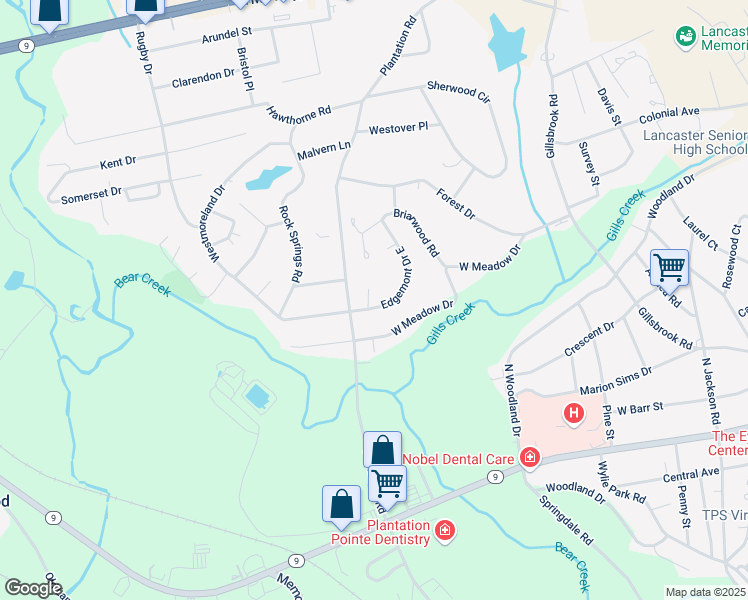 map of restaurants, bars, coffee shops, grocery stores, and more near 512 Edgemont Drive East in Lancaster