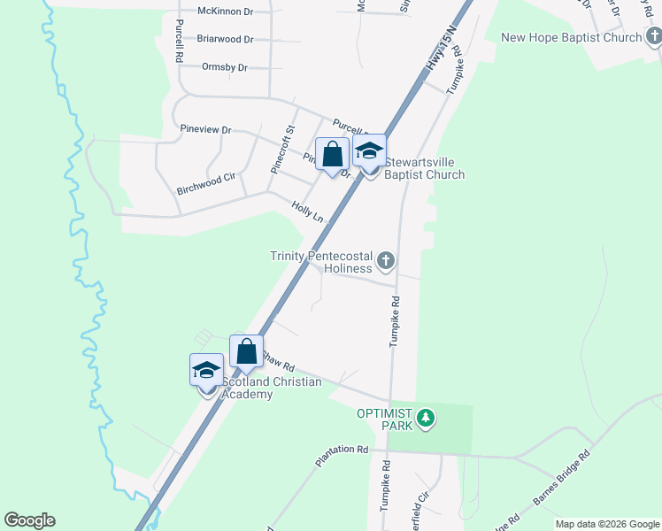 map of restaurants, bars, coffee shops, grocery stores, and more near 10145 McColl Road in Laurinburg