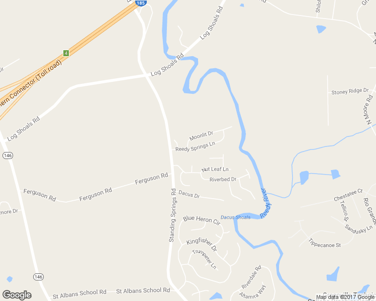 map of restaurants, bars, coffee shops, grocery stores, and more near 106 Reedy Springs Lane in Greenville