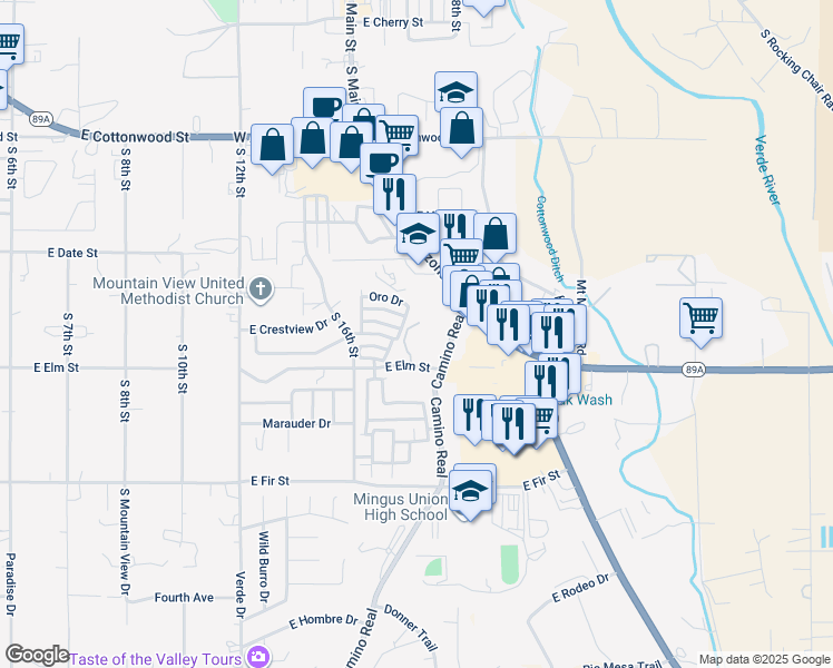 map of restaurants, bars, coffee shops, grocery stores, and more near 945 Salida Lane in Cottonwood