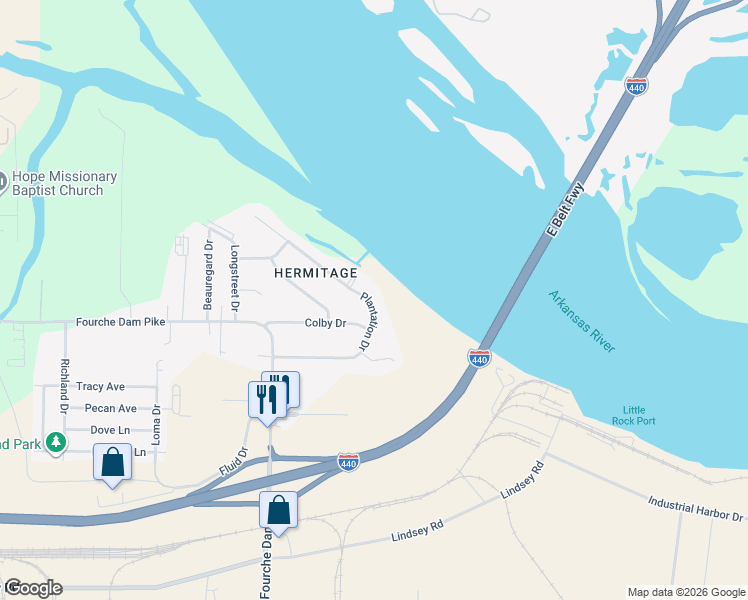 map of restaurants, bars, coffee shops, grocery stores, and more near 30 Colby Drive in Little Rock