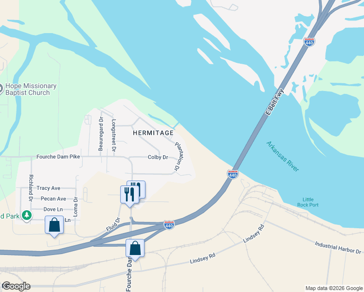 map of restaurants, bars, coffee shops, grocery stores, and more near 30 Colby Drive in Little Rock