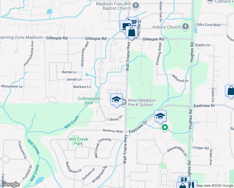 map of restaurants, bars, coffee shops, grocery stores, and more near 102 Jodi Drive in Madison