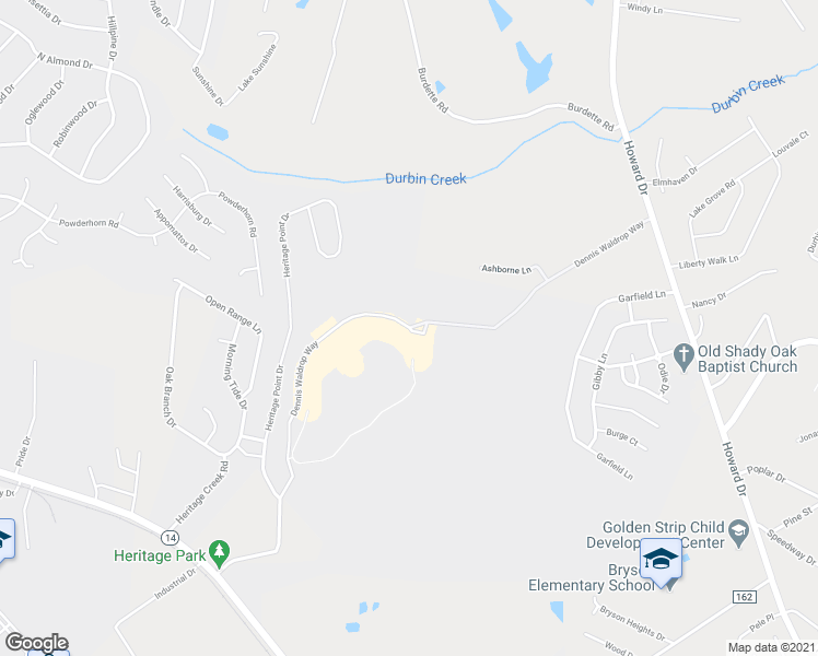 map of restaurants, bars, coffee shops, grocery stores, and more near Dennis Waldrop Way in Simpsonville