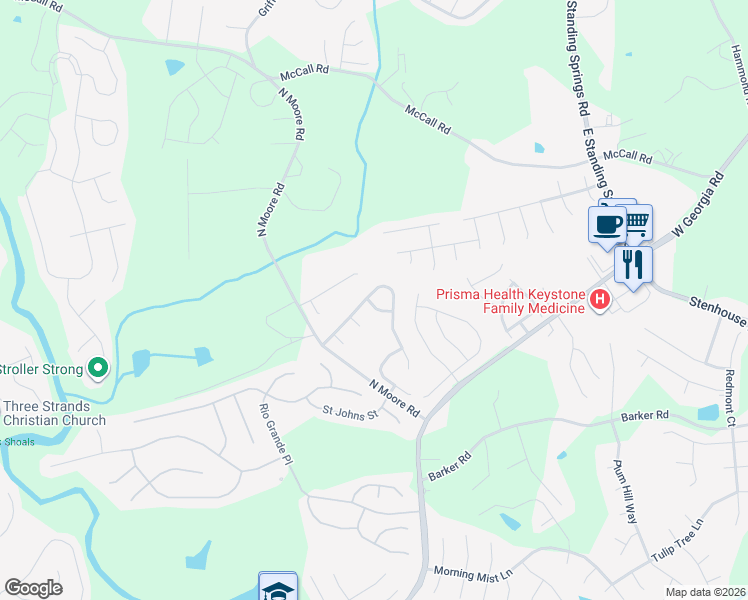 map of restaurants, bars, coffee shops, grocery stores, and more near 521 Barn Swallow Drive in Simpsonville