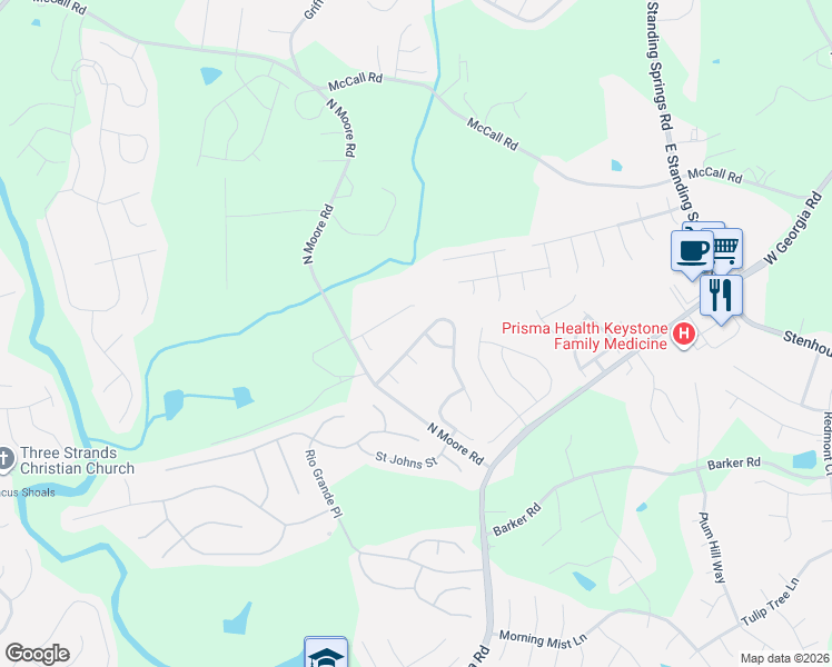 map of restaurants, bars, coffee shops, grocery stores, and more near 3 Churchwill Court in Simpsonville