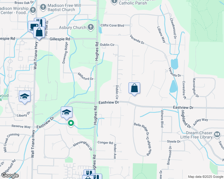 map of restaurants, bars, coffee shops, grocery stores, and more near 158 Dublin Circle in Madison