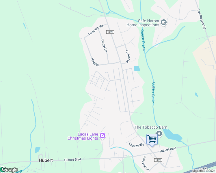 map of restaurants, bars, coffee shops, grocery stores, and more near 221 Riggs Road in Hubert
