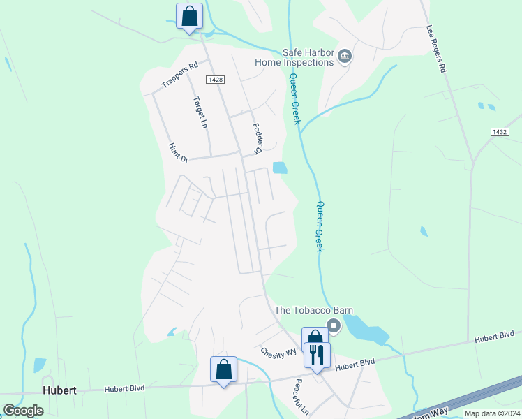 map of restaurants, bars, coffee shops, grocery stores, and more near 119 Englewood Drive in Hubert