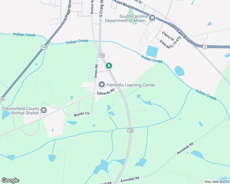 map of restaurants, bars, coffee shops, grocery stores, and more near 32 South Carolina 102 in Chesterfield