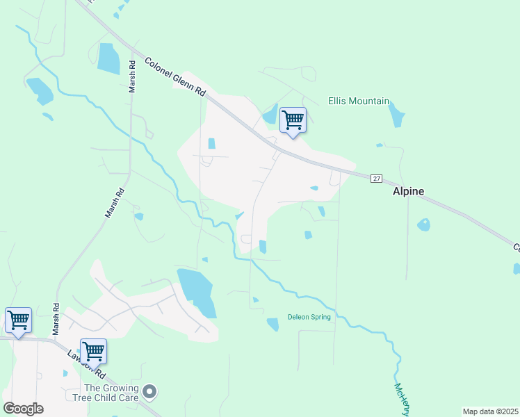 map of restaurants, bars, coffee shops, grocery stores, and more near 3525 Rocky Lane in Little Rock