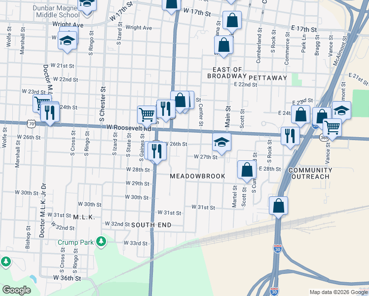 map of restaurants, bars, coffee shops, grocery stores, and more near 310 West 26th Street in Little Rock