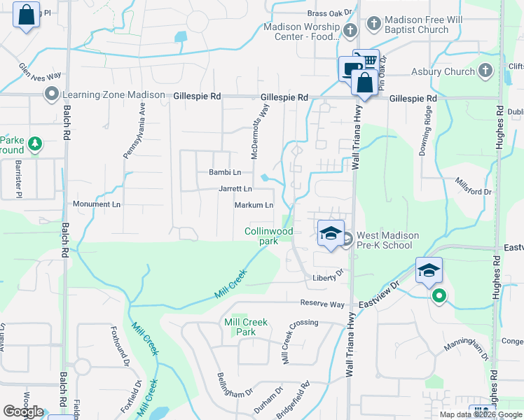 map of restaurants, bars, coffee shops, grocery stores, and more near 105 Markum Lane in Madison