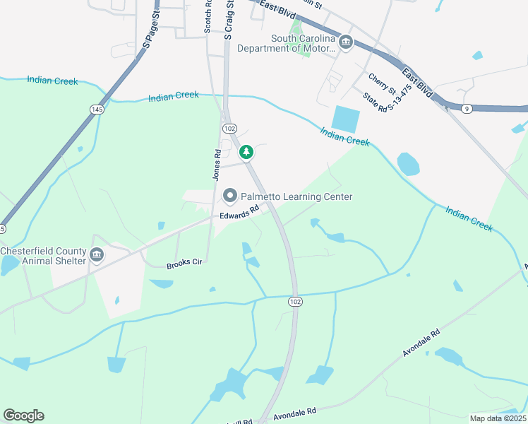 map of restaurants, bars, coffee shops, grocery stores, and more near 32 South Carolina 102 in Chesterfield