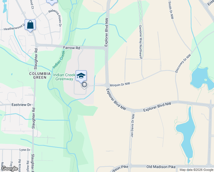 map of restaurants, bars, coffee shops, grocery stores, and more near Explorer Boulevard Northwest in Huntsville