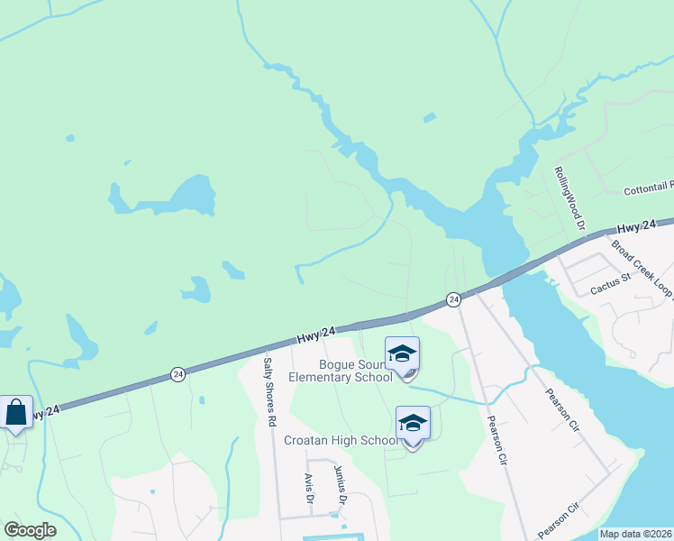 map of restaurants, bars, coffee shops, grocery stores, and more near 149 Salt Creek Lane in Bogue