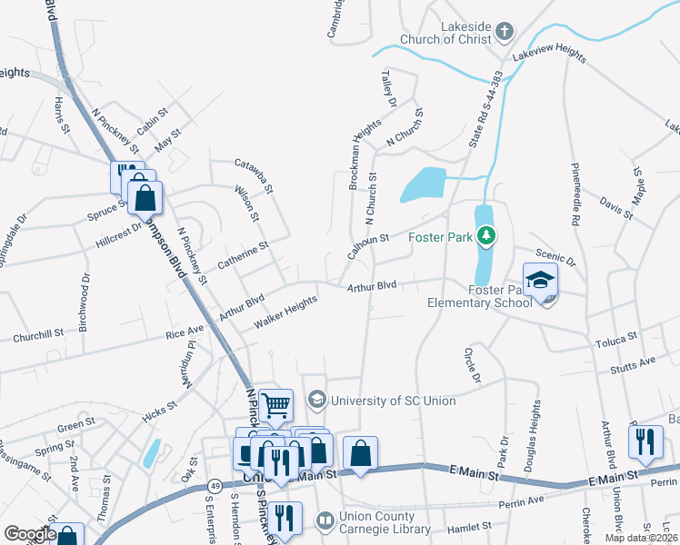 map of restaurants, bars, coffee shops, grocery stores, and more near 101 Calhoun Street in Union