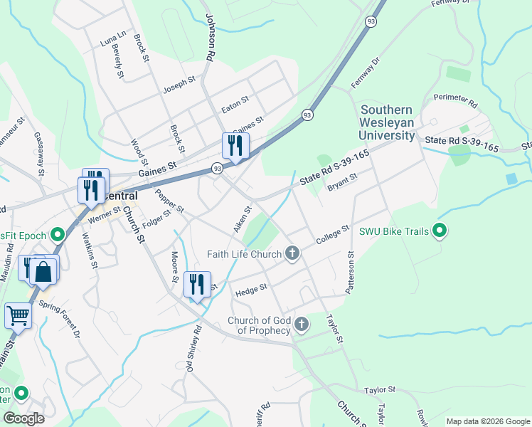 map of restaurants, bars, coffee shops, grocery stores, and more near State Road S-19-165 in Central